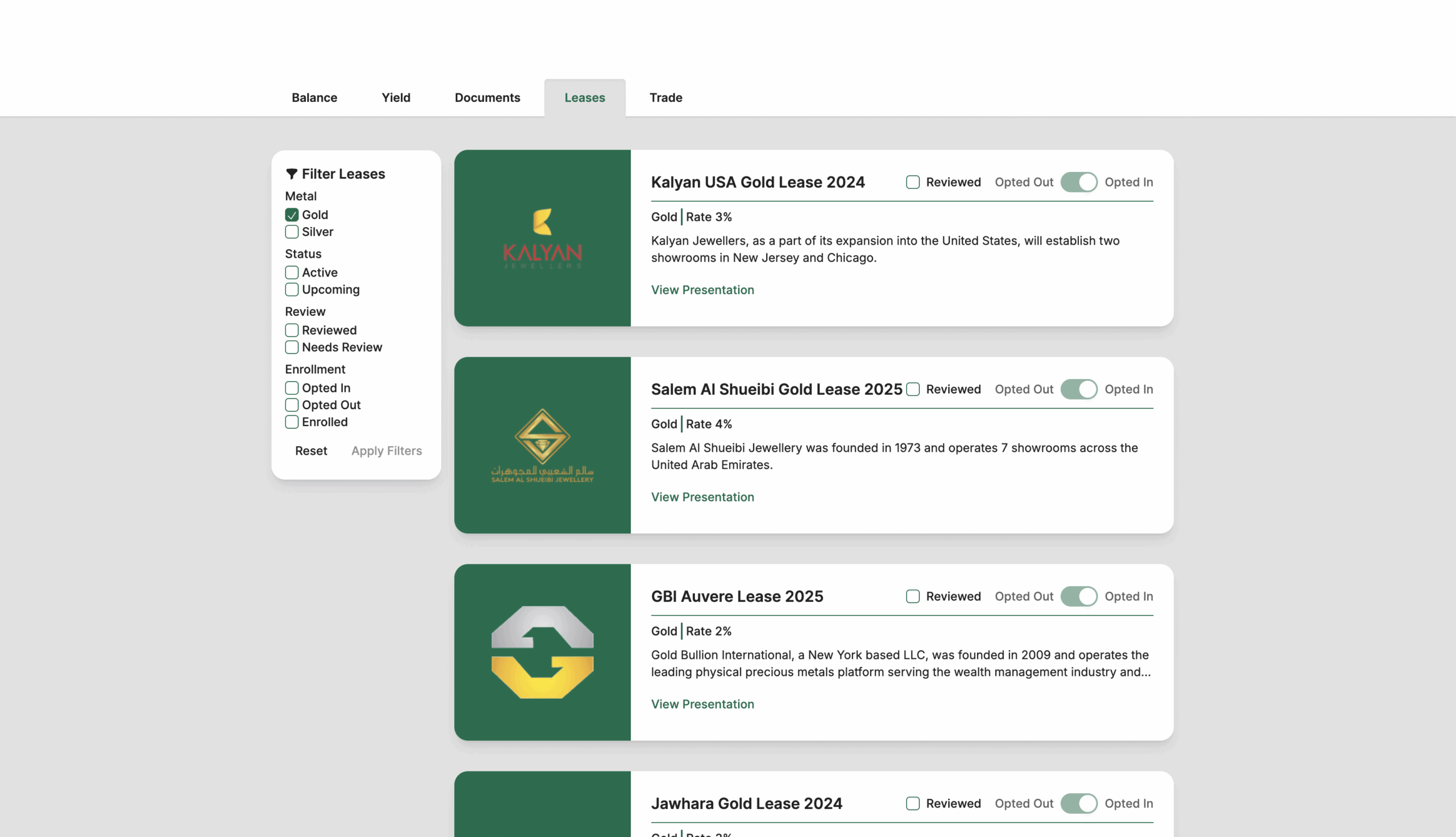 Client portal of Monetary Metals