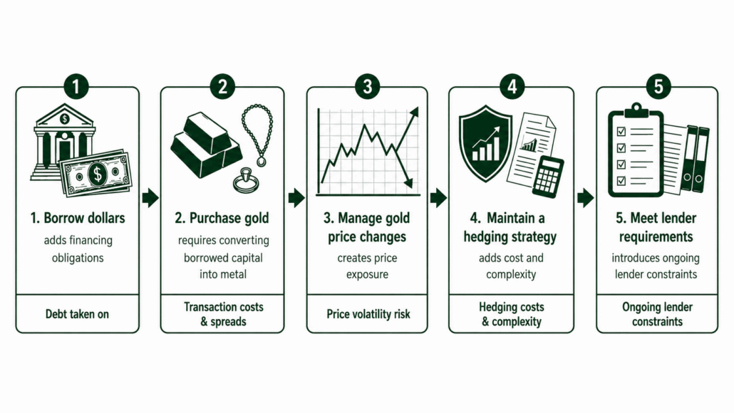 Borrowing dollars to buy gold introduces risk and complexity