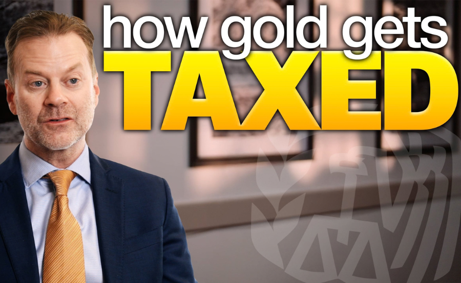 Screenshot of Jeff Deist, Chief Risk Officer at Monetary Metals, from a video about taxing gold and silver yield, and the words "how gold gets taxed" in white and gold.